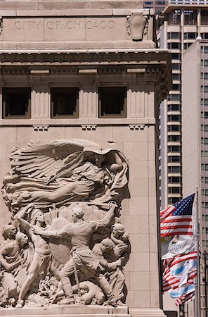 Bas relief sculpture on Michigan Avenue Bridge depicting moments in the city's history, Chicago, Illinois, United States of America, North America Foto de stock - Sin royalties Premium, Código: 6119-08266581