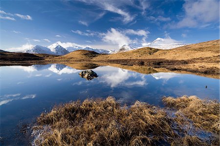 plate vegetables - Black Mount Hills covered in snow on a sunny winter's day with reflections in a frozen Lochain, Rannoch Moor, Highland, Scotland, United Kingdom, Europe Photographie de stock - Premium Libres de Droits, Code: 6119-08266516