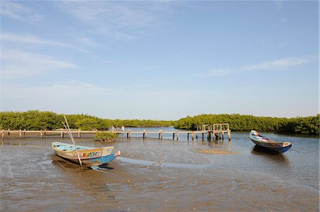 Pirogue (fishing boat) on the mangrove backwaters of the Sine Saloum Delta, Senegal, West Africa, Africa Photographie de stock - Premium Libres de Droits, Code: 6119-08267051