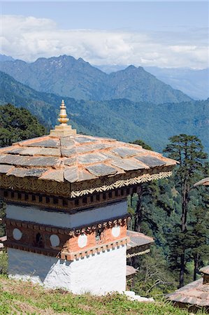 simsearch:6119-08268560,k - Site of 108 chortens built in 2005 to commemorate a battle with militants, Dochu La pass, 3140m, Bhutan, Himalayas, Asia Stock Photo - Premium Royalty-Free, Code: 6119-08267970