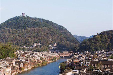 Hilltop pavilion overlooking the riverside old town of Fenghuang, Hunan Province, China, Asia Stock Photo - Premium Royalty-Free, Code: 6119-08267909