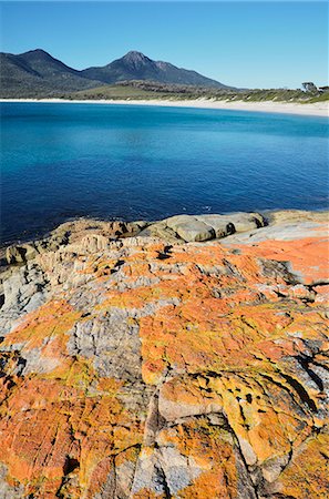 Red lichen on rocks, Wineglass Bay, Freycinet National Park, Freycinet Peninsula, Tasmania, Australia, Pacific Photographie de stock - Premium Libres de Droits, Code: 6119-08268632