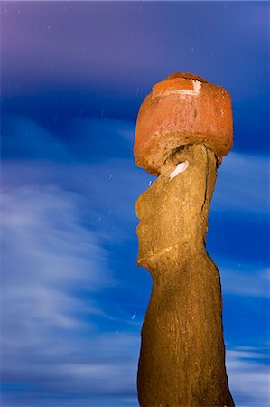 simsearch:6119-08267318,k - Moai statue Ahu Ko Te riku, the only topknotted and eyeballed Moai on the Island, Rapa Nui (Easter Island), UNESCO World Heritage Site, Chile, South America Stock Photo - Premium Royalty-Free, Code: 6119-08269323