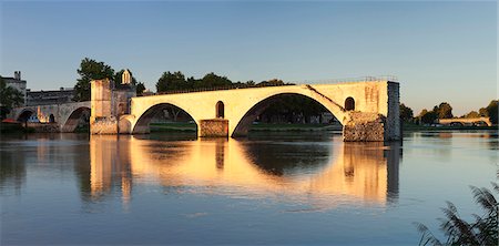 french architecture photography - Bridge St. Benezet over Rhone River at sunset, UNESCO World Heritage Site, Avignon, Vaucluse, Provence, Provence-Alpes-Cote d'Azur, France, Europe Stock Photo - Premium Royalty-Free, Code: 6119-08351208