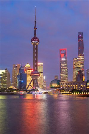 shanghai, china - Pudong financial district skyline at night, Shanghai, China, Asia Stock Photo - Premium Royalty-Free, Code: 6119-08420399