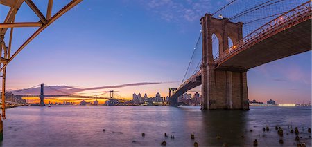 panorama and city - Brooklyn Bridge and Manhattan Bridge beyond, over East River, New York, United States of America, North America Stock Photo - Premium Royalty-Free, Code: 6119-08641212