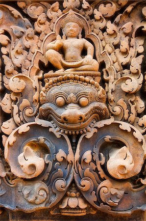 Detail of stone carvings, Banteay Srei, Angkor, UNESCO World Heritage Site, Siem Reap, Cambodia, Indochina, Southeast Asia, Asia Stockbilder - Premium RF Lizenzfrei, Bildnummer: 6119-08740976