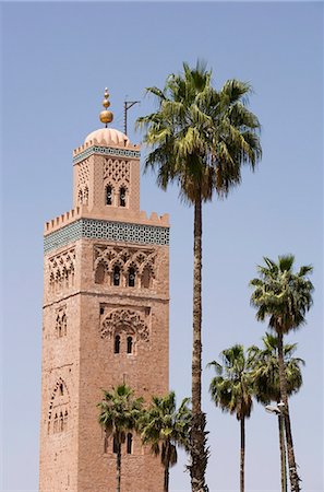 Minaret and palm trees, Koutoubia Mosque, Marrakech, Morocco, North Africa, Africa Stock Photo - Premium Royalty-Free, Code: 6119-08741663