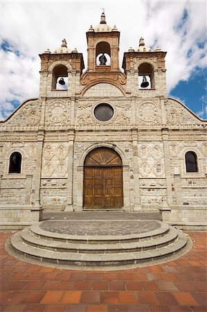 Baroque mestizo limestone facade of the Cathedral in this colonial-style provincial capital, Riobamba, Chimborazo Province, Central Highlands, Ecuador, South America Stock Photo - Premium Royalty-Free, Code: 6119-08741769