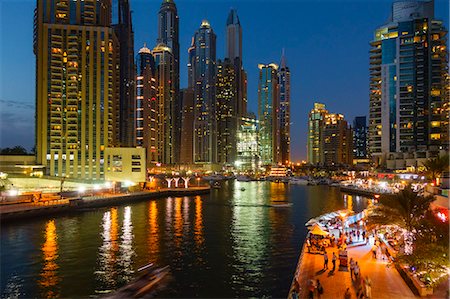 dubai marina - Dubai Marina by night, Dubai, United Arab Emirates, Middle East Stock Photo - Premium Royalty-Free, Code: 6119-08797438