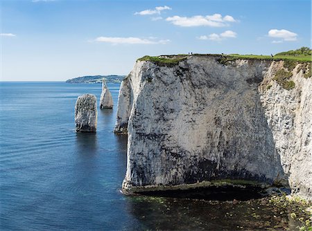 The Chalk cliffs of Ballard Down with The Pinnacles Stack and Stump in Swanage Bay, near Handfast Point, Isle of Purbeck, Jurassic Coast, UNESCO World Heritage Site, Dorset, England, United Kingdom, Europe Foto de stock - Sin royalties Premium, Código: 6119-08703734