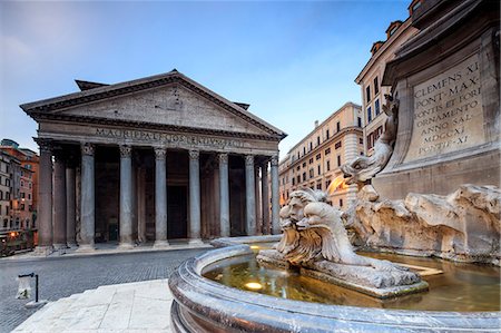 pantheon rome exterior - View of old Pantheon a circular building with a portico of granite Corinthian columns and fountains, UNESCO World Heritage Site, Rome, Lazio, Italy, Europe Stock Photo - Premium Royalty-Free, Code: 6119-08724954