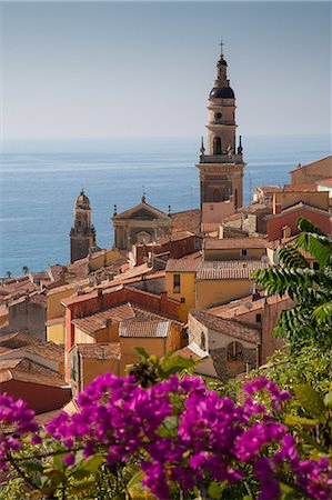 View of medieval Menton and Basilique Saint Michel, Alpes-Maritimes, Cote d'Azur, Provence, French Riviera, France, Mediterranean, Europe Photographie de stock - Premium Libres de Droits, Code: 6119-08725055