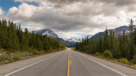 Icefields Parkway leading toward the Canadian Rocky Mountains, Jasper National Park, UNESCO World Heritage Site, Canadian Rockies, Alberta, Canada, North America Fotografie stock - Premium Royalty-Free, Codice: 6119-09054132