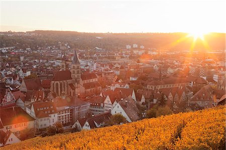 View from the castle over Esslingen at sunset, Esslingen, Baden-Wurttemberg, Germany, Europe Stock Photo - Premium Royalty-Free, Code: 6119-09073887