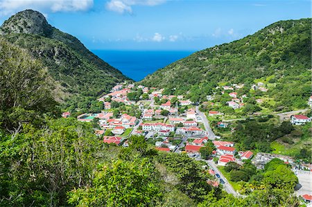 saber - View over The Bottom, capital of Saba, Netherland Antilles, West Indies, Caribbean, Central America Foto de stock - Sin royalties Premium, Código: 6119-09074246