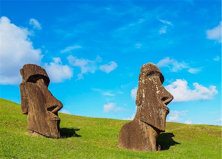 quarry nobody - Moais at the quarry on the slope of the Rano Raraku Volcano, Rapa Nui National Park, UNESCO World Heritage Site, Easter Island, Chile, South America Stock Photo - Premium Royalty-Free, Code: 6119-09074494