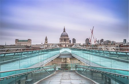 perspective building london - Blue sky over St. Paul's Cathedral and The Millennium Bridge, London, England, United Kingdom, Europe Stock Photo - Premium Royalty-Free, Code: 6119-09074503