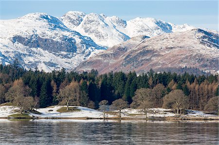 snow covered mountains - Looking towards the north end of Windermere near Ambleside, with rugged snow covered mountains including Helvellyn, Lake District National Park, UNESCO World Heritage Site, Cumbria, England, United Kingdom, Europe Stock Photo - Premium Royalty-Free, Code: 6119-09161934