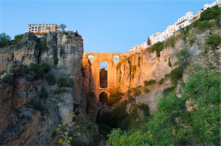 simsearch:6119-08266639,k - Puente Nuevo (New Bridge) floodlit at night and the white town perched on cliffs, Ronda, Andalucia, Spain, Europe Stock Photo - Premium Royalty-Free, Code: 6119-09170340