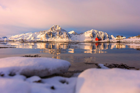 remote village - Sunrise at Vagjebukta, Leknes, Lofoten Islands, Nordland, Norway, Europe Stock Photo - Premium Royalty-Free, Code: 6119-09182543