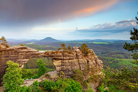 forest and mountain in europe - Pravcicka Brana, Europe's largest natural arch, Bohemian Switzerland National Park, Czech Republic, Europe Stock Photo - Premium Royalty-Free, Code: 6119-09182862