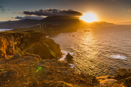 Rocky coast at the Ponta da Sao Lourenco at sunset, Eastern tip of the island, Madeira, Portugal, Atlantic, Europe Stock Photo - Premium Royalty-Free, Code: 6119-09182983