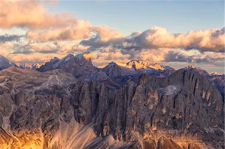 Aerial view of Catinaccio Group (Rosengarten), Torri Del Vajolet, Marmolada, Dolomites, South Tyrol, Italy, Europe Stock Photo - Premium Royalty-Free, Code: 6119-09101738