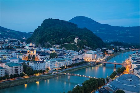 View of Salzach River with The Old City to the right and the New City to the left, Salzburg, Austria, Europe Stock Photo - Premium Royalty-Free, Code: 6119-09126874