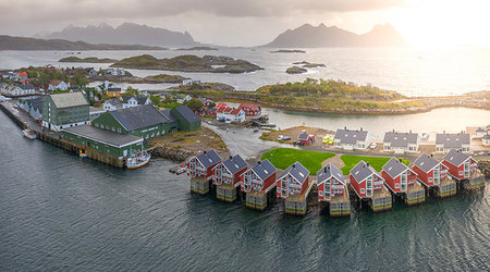 svolvaer - Aerial view of Svolvaer at sunset in Norway, Europe Stock Photo - Premium Royalty-Free, Code: 6119-09252892