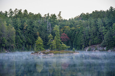 parque provincial killarney - Mist rising on Bunnyrabbit Lake at dawn on La Cloche Silhouette Trail, Killarney Provincial Park, Ontario, Canada, North America Foto de stock - Sin royalties Premium, Código: 6119-09253381