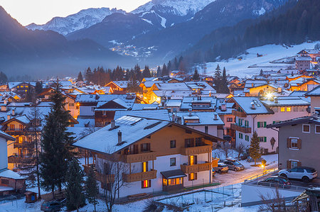 snow mountain town - Campitello di Fassa during winter in Italy, Europe Stock Photo - Premium Royalty-Free, Code: 6119-09253510