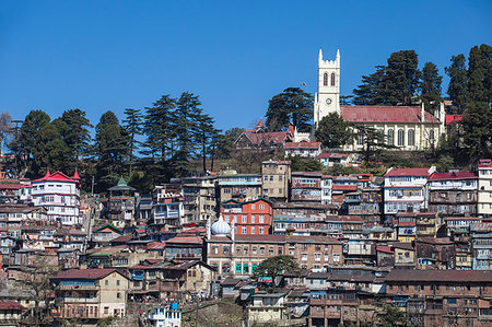 simsearch:6119-08266643,k - View over city looking towards Christ Church, Shimla (Simla), Himachal Pradesh, India, Asia Photographie de stock - Premium Libres de Droits, Code: 6119-09202779