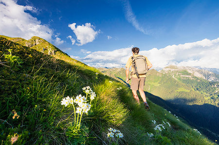 simsearch:841-09085894,k - Hiker walks towards Monte Azzarini with Bergamo Orobie Alps in the background, San Marco Pass, Orobie Alps, Lombardy, Italy, Europe Photographie de stock - Premium Libres de Droits, Code: 6119-09202973