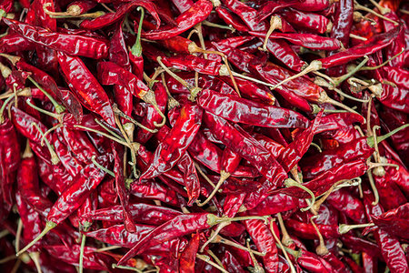 Chillies for sale at a spice market in Fort Kochi (Cochin), Kerala, India, Asia Stock Photo - Premium Royalty-Free, Code: 6119-09203265