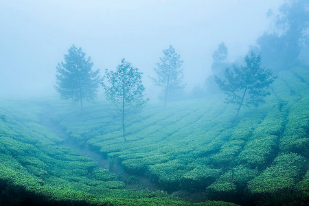 Tea plantations in mist, Munnar, Western Ghats Mountains, Kerala, India, Asia Stock Photo - Premium Royalty-Free, Code: 6119-09203273