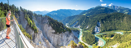 ruinaulta - Panoramic view of Rhine Gorge (Ruinaulta) from Il Spir terrace, Flims, District of Imboden, Canton of Grisons (Graubunden), Switzerland, Europe Stock Photo - Premium Royalty-Free, Code: 6119-09203223