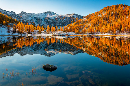 simsearch:6119-08062264,k - Autumn mirror at San Giuliano lake, Dolomiti di Brenta Natural Park, Dolomites, Trentino-Alto Adige, Italy, Europe Photographie de stock - Premium Libres de Droits, Code: 6119-09203441
