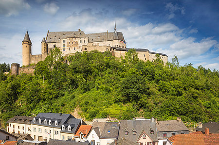 View of Vianden Castle above the town, Vianden, Luxembourg, Europe Stock Photo - Premium Royalty-Free, Code: 6119-09213961