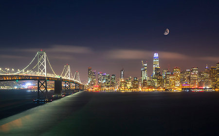 simsearch:6119-07651828,k - View of San Francisco skyline and Oakland Bay Bridge from Treasure Island at night, San Francisco, California, United States of America, North America Stock Photo - Premium Royalty-Free, Code: 6119-09214177
