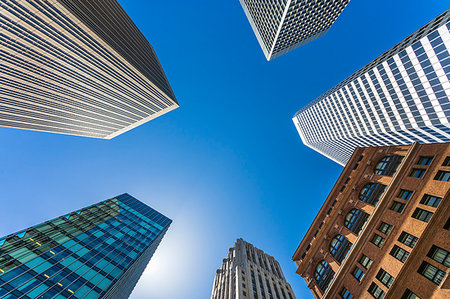 simsearch:6119-08268342,k - Tower buildings, worm's-eye view, San Francisco, California, United States of America, North America Foto de stock - Royalty Free Premium, Número: 6119-09214191