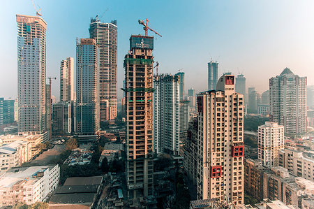 skyscraper construction - City skyline of modern office and residential buildings, Mumbai, Maharashtra, India, Asia Stock Photo - Premium Royalty-Free, Code: 6119-09214336