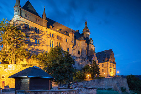 Landgrafenschloss (Marburg Castle) at dusk, Marburg, Hesse, Germany, Europe Stock Photo - Premium Royalty-Free, Code: 6119-09228965