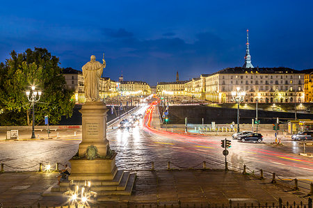 simsearch:841-09256343,k - View of Pont Vittorio Emanuele from Church Gran Madre Di Dio at dusk, Turin, Piedmont, Italy, Europe Stock Photo - Premium Royalty-Free, Code: 6119-09239058