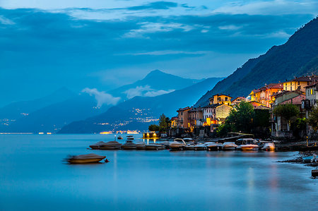 slow shutter - View of Lake Como from Lezzeno at dusk, Province of Como, Lake Como, Lombardy, Italian Lakes, Italy, Europe Photographie de stock - Premium Libres de Droits, Code: 6119-09239062