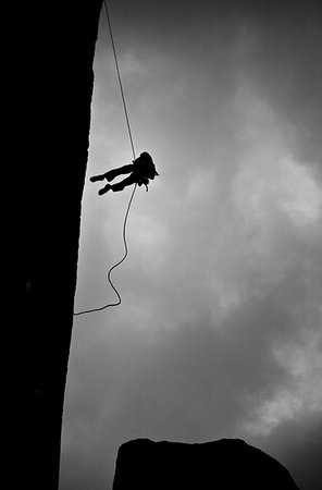 Climber abseiling off a wall, Tsaranoro Massif, southern Madagascar, Africa Stock Photo - Premium Royalty-Free, Code: 6119-09239016