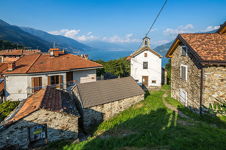 Elevated view of Lake Maggiore from hilltop village near Cannobio, Lake Maggiore, Piedmont, Italian Lakes, Italy, Europe Stock Photo - Premium Royalty-Free, Code: 6119-09239026