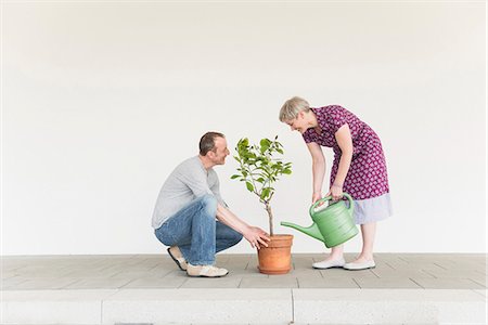 regar - Mature couple caring for little tree, smiling Foto de stock - Sin royalties Premium, Código: 6121-07740998