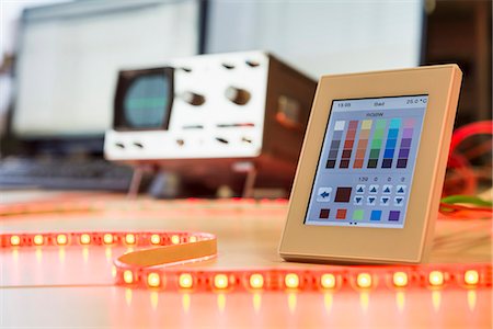 Installed and programmed led lights illuminating on table, Munich, Bavaria, Germany Stockbilder - Premium RF Lizenzfrei, Bildnummer: 6121-08106779