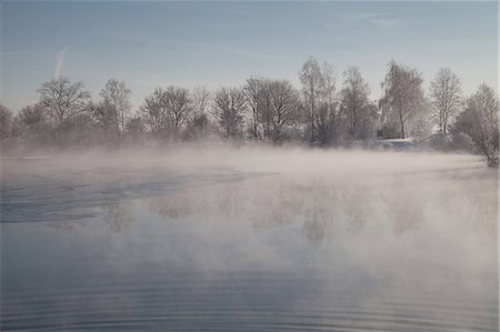 Fog over lake in winter, Eichenau, Fürstenfeldbruck, Bavaria, Germany Foto de stock - Sin royalties Premium, Código: 6121-08228760